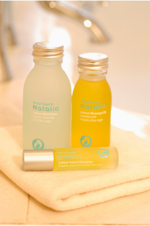Various glass bottles of vital touch skincare product